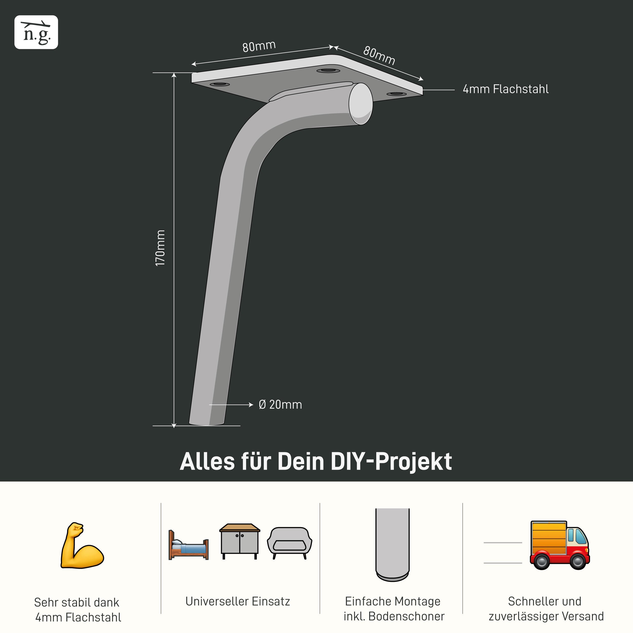 Set di 4 piedini per mobili CURVED
